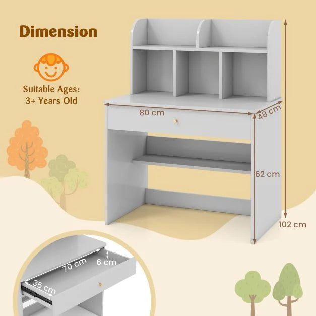 Kids Wooden Study Desk with Drawer and Storage Shelf for Organization