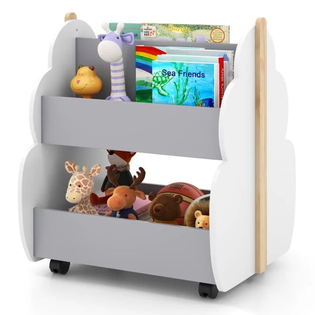 Kids Wooden Tree-Shaped Bookshelf with Universal Wheels