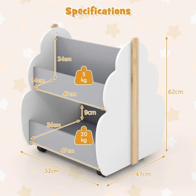 Kids Wooden Tree-Shaped Bookshelf with Universal Wheels