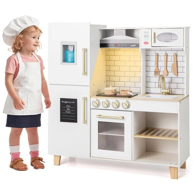 Wooden Kids Kitchen Playset with Realistic Lights & Sounds
