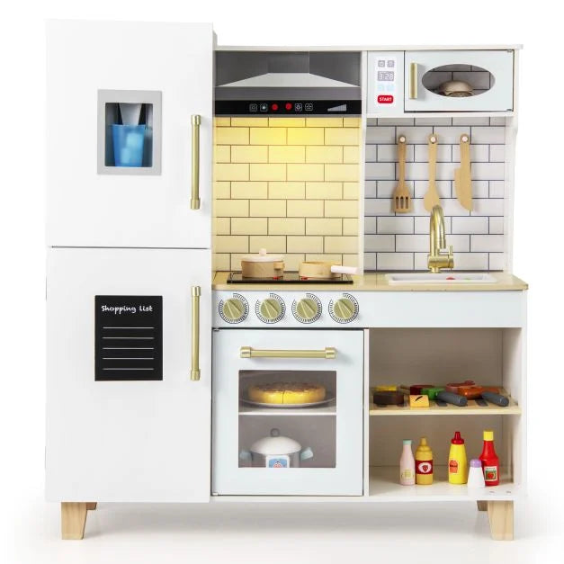 Wooden Kids Kitchen Playset with Realistic Lights & Sounds