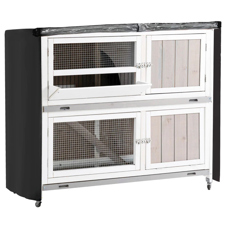 White Wooden Pet Hutch with Rain Cover & Mobility