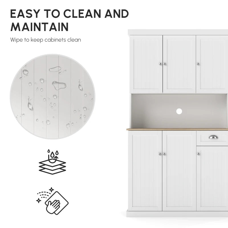 180cm Freestanding Cabinet – White Kitchen Storage with 6 Doors & Top