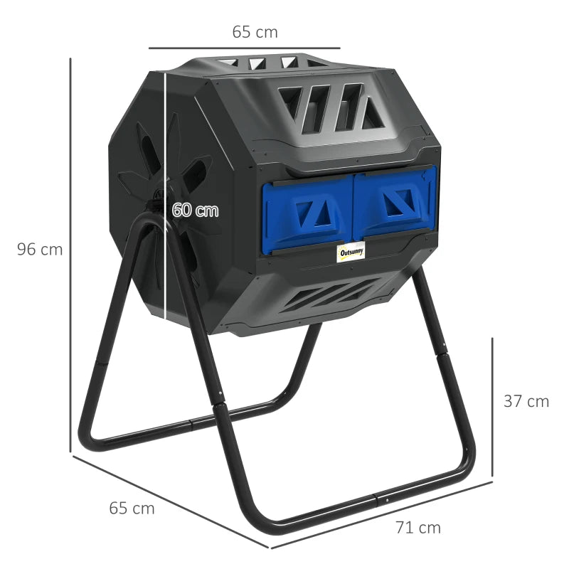 Outdoor 360° Rotating Dual Chamber Composter Durable Compost Bin, 160L Capacity, Blue