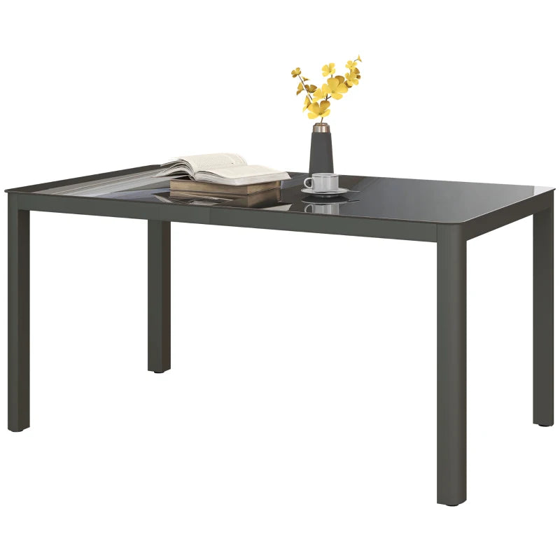 Modern Aluminium Garden Table with Tempered Glass Top, Durable Outdoor Patio Table, Grey, 150x88cm