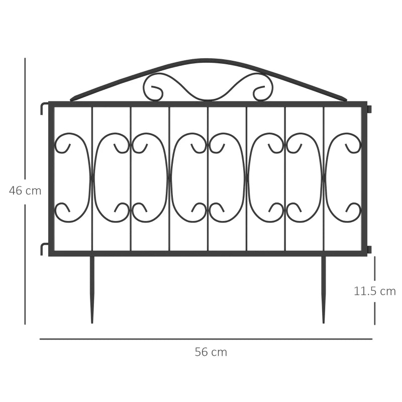 Black Metal Picket Fence Panels, Set of 4, Rustproof Outdoor Garden Border Edging