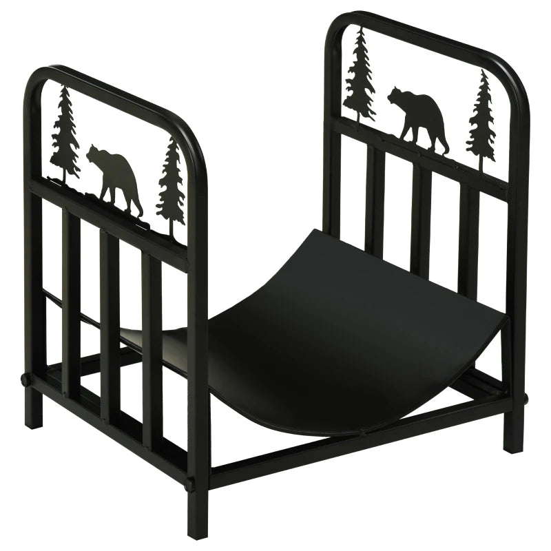 Bear-Themed Metal Log Holder – Compact Indoor Outdoor Firewood Storage Rack