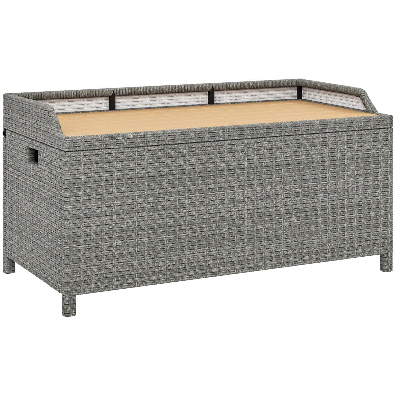 Grey Rattan Garden Storage Box with 130L Capacity and Built-In Seating