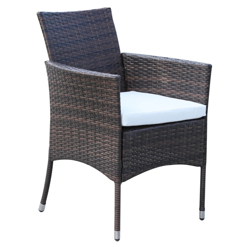 Brown Rattan Dining Set with Cushions, Rectangular Glass Top Table & 6 Armchairs 6 Seater