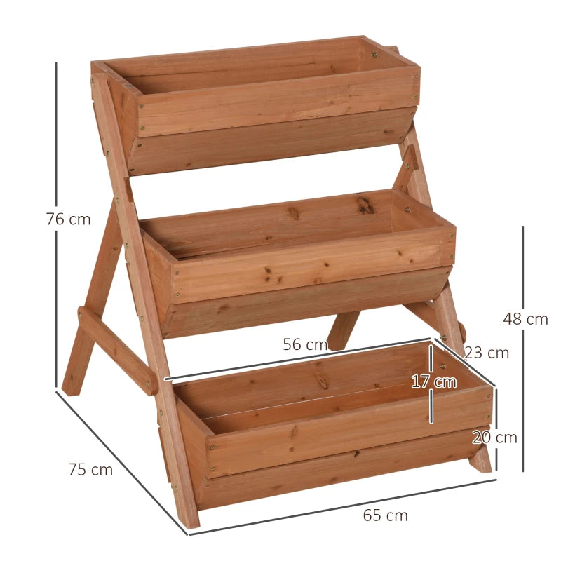 Wooden 3 Tier Raised Garden Bed Planter Box Kit, 66L Capacity for Outdoor Gardening