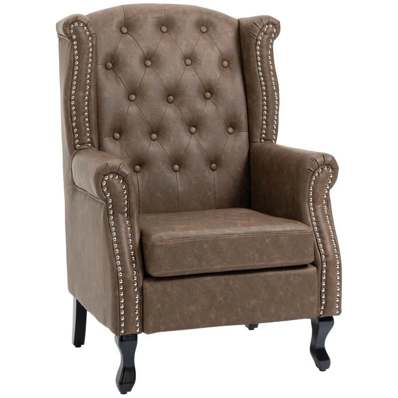Tufted Accent Chair – Wingback Chesterfield Armchair with Nailhead Trim, Brown