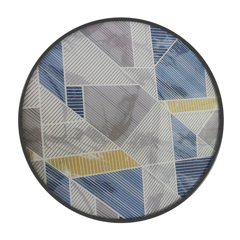 Round Outdoor Table with 60cm Multicolour Printed Glass Top, Patio Side Table