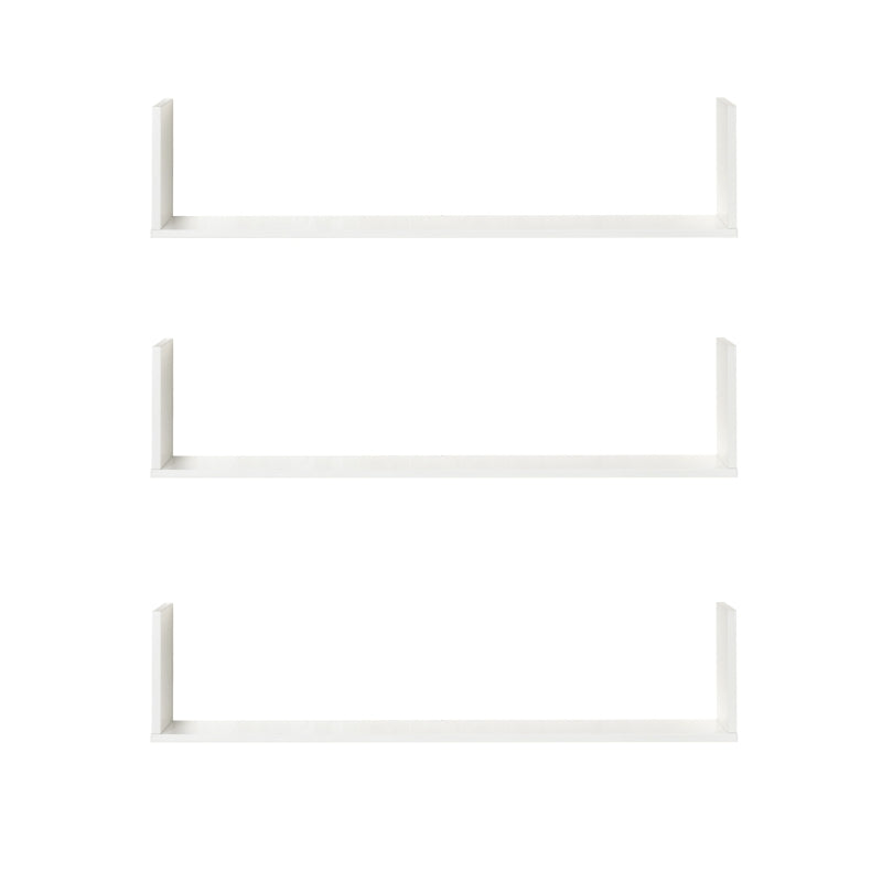 Wall Mounted Set of 3 White U-Shaped Floating Shelves for Storage