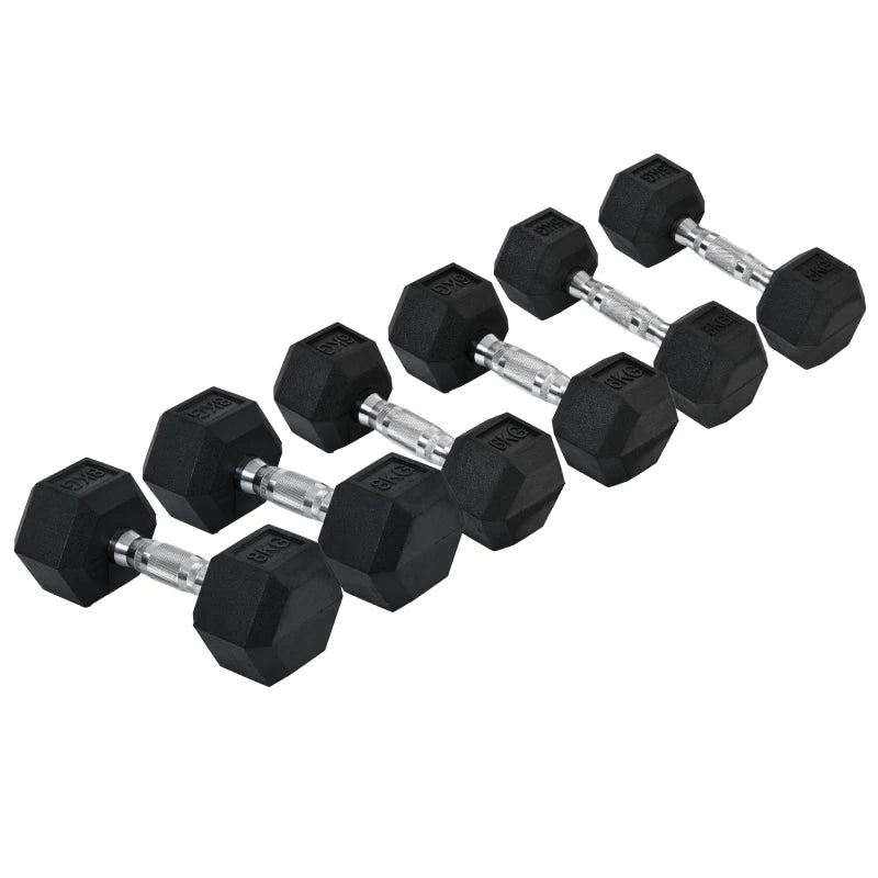 Rubber Dumbbells – 6-Piece Hex Weights for Strength Training