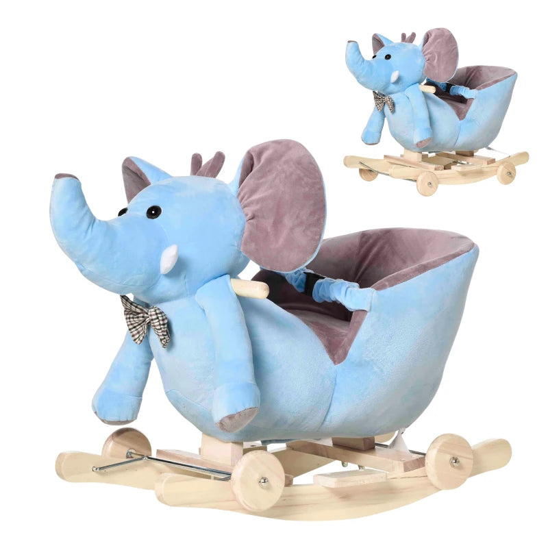 Baby Ride-On Elephant Rocking Horse with Wheels, Music & Wooden Toy for 18+ Months