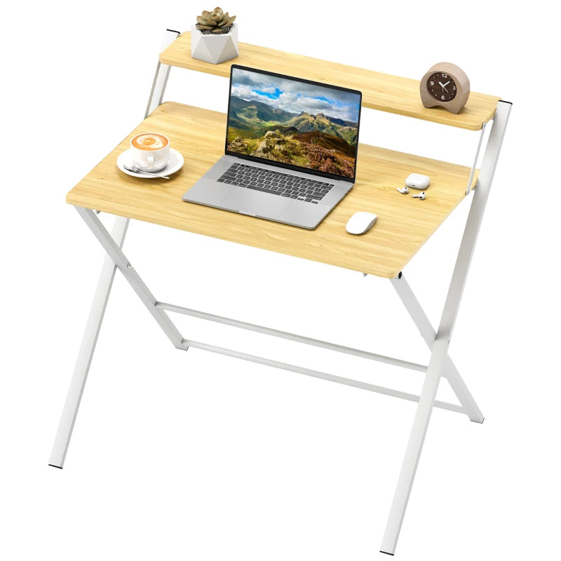 Foldable Computer Desk, 2-Tier Study Table – Maple Finish