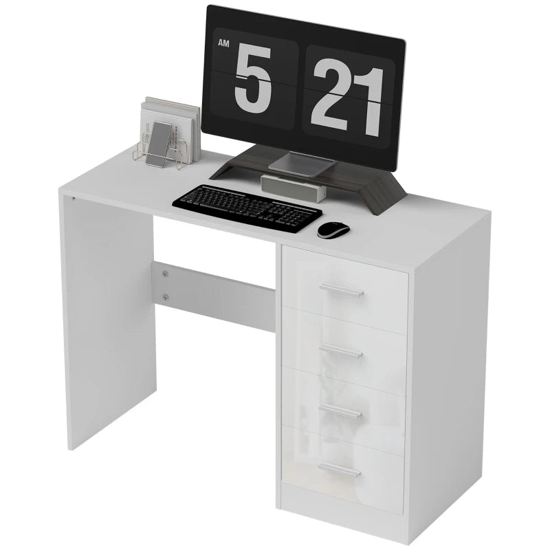 High Gloss Computer Desk with Storage Drawers