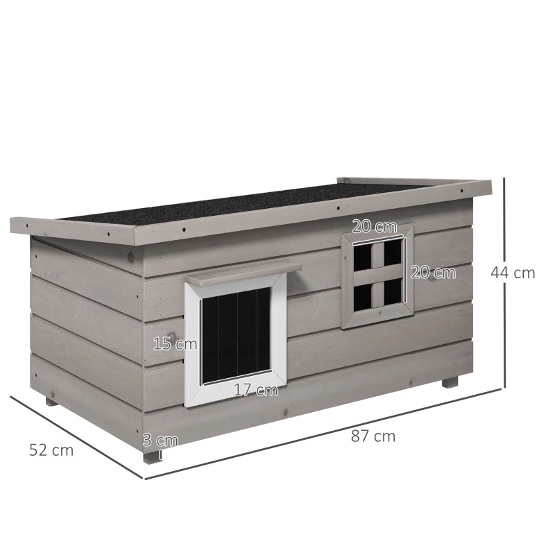 Wooden Outdoor Cat House with Elevated Design & Asphalt Roof – Grey