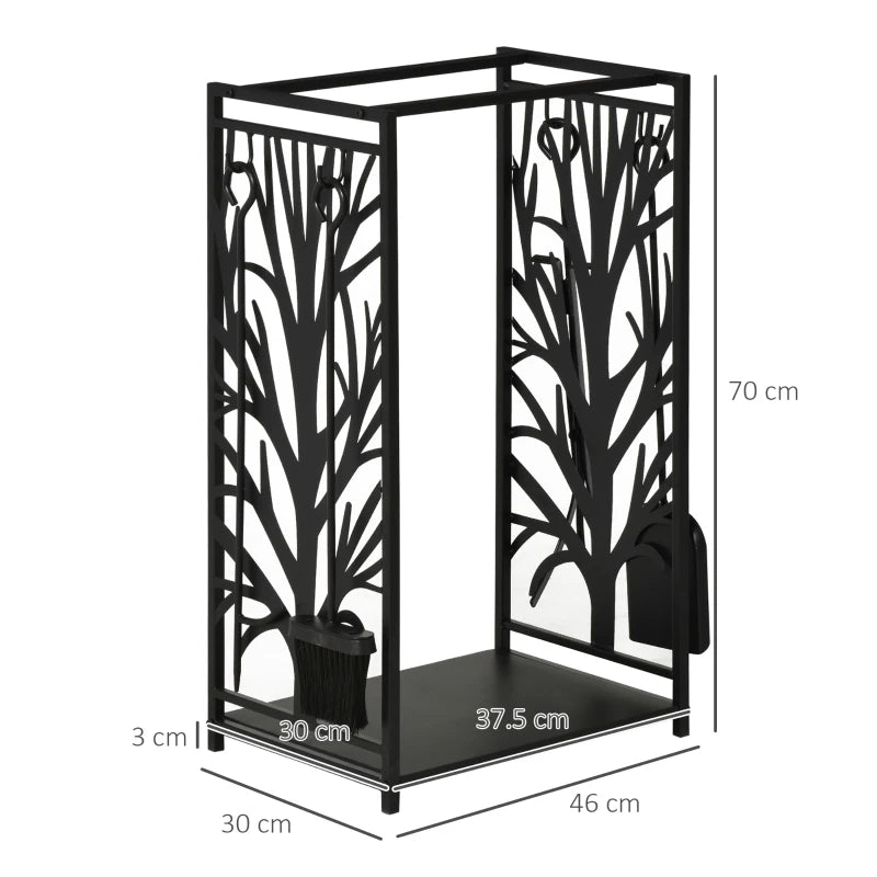 Steel Firewood Storage Rack with Tool Set – Indoor Outdoor Use, Tree Design
