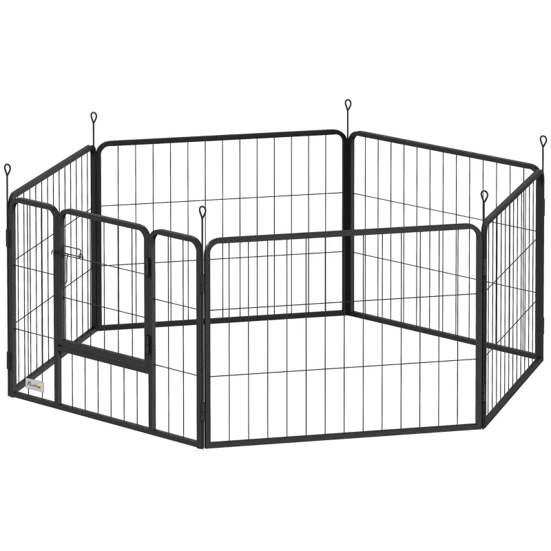Grey Dog Playpen with Door, 6 Panels, 60cm High