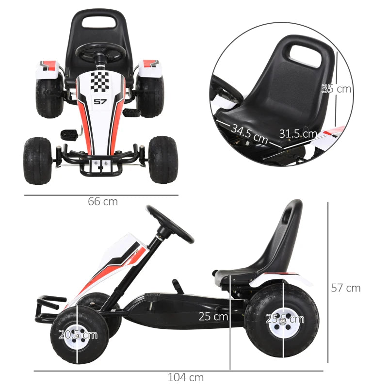 Racing-Style Kids Pedal Go Kart with Brake, Gears & Adjustable Seat 4 Wheels 104x66x57cm