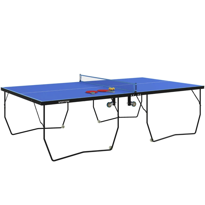 9FT Folding Tennis Table – Indoor, 8 Wheels, Blue