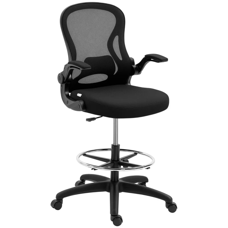 Black Mesh Standing Chair with Lumbar Support & Footrest Ring