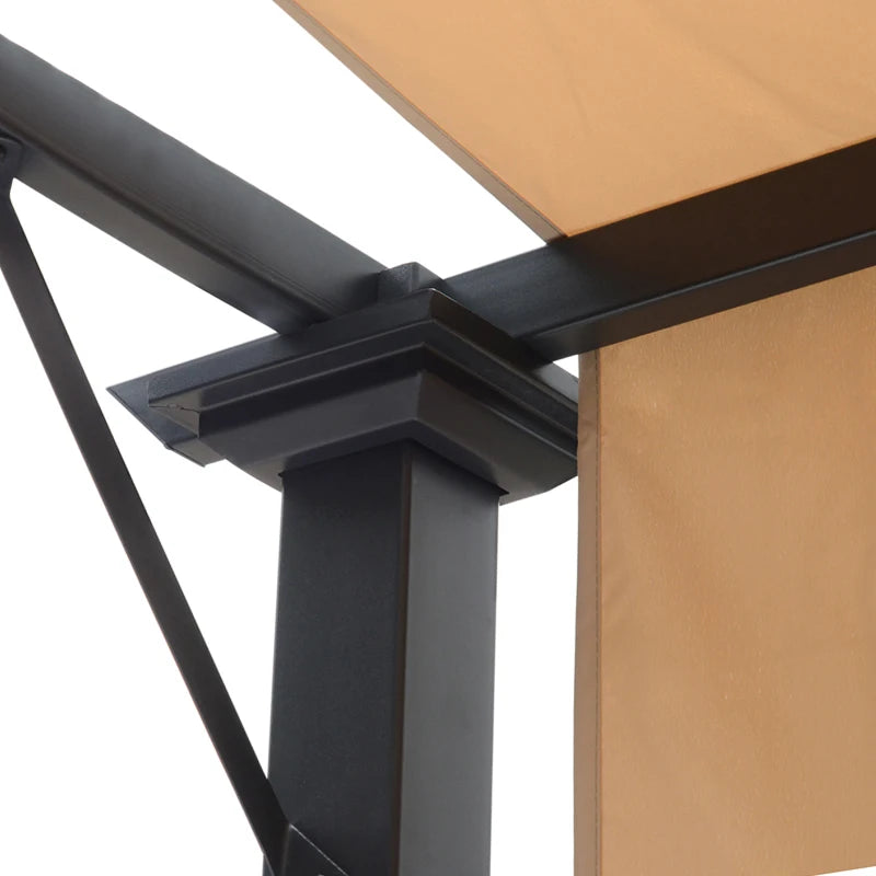 Steel Garden Pergola with Adjustable Side Canopy – Sun Shade Shelter, Khaki, 2.96x2.45x2.3m