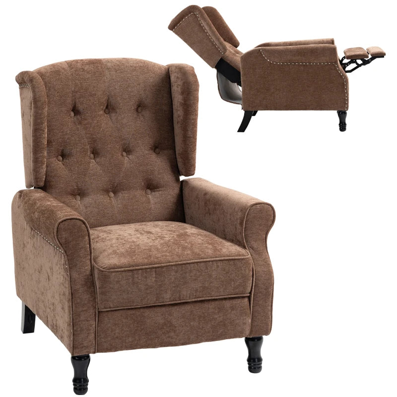 Reclining Vintage Armchair with Footrest – Brown Fabric