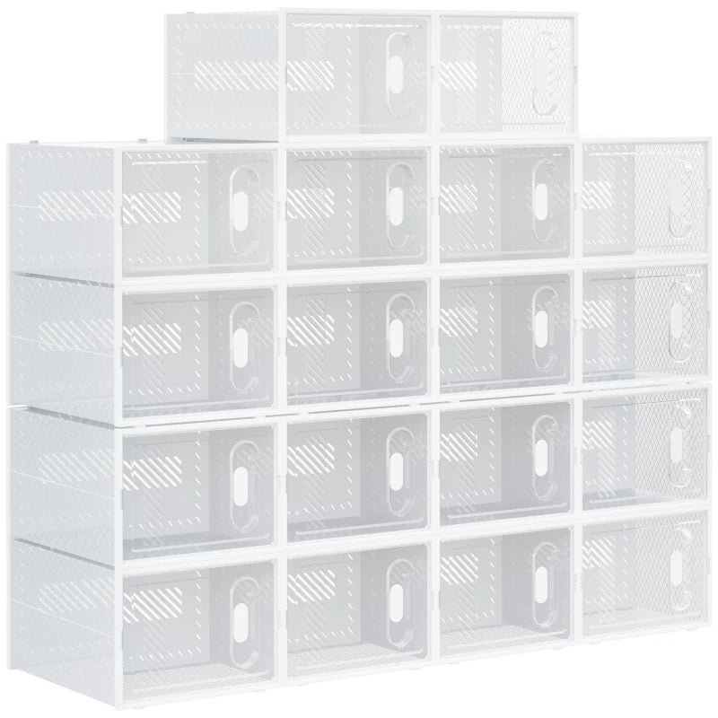 Stackable Clear Shoe Box Set, 18PCS, Fits UK Size 12, Magnetic Door
