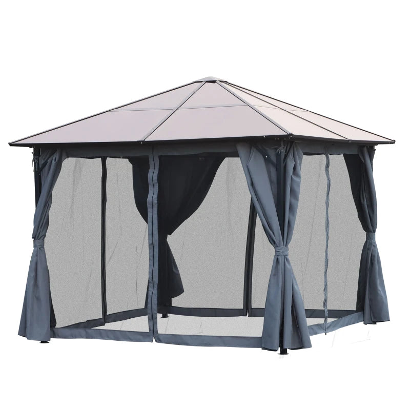 Black Gazebo with Mesh Sides, Hardtop Canopy and Sturdy Metal Frame – 3x3m