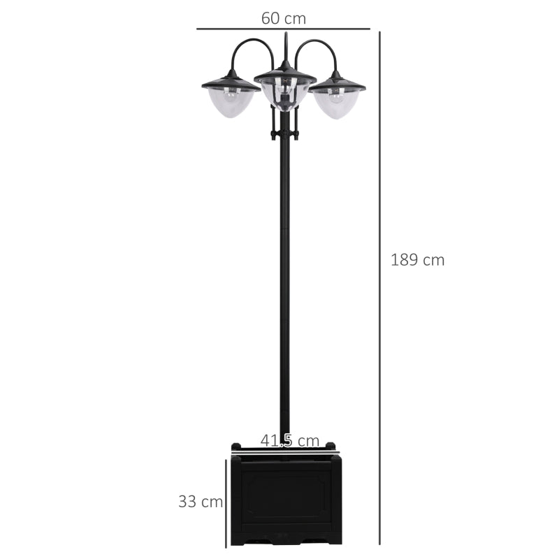 Solar Street Light Post with Planter and 3 Heads – Auto-On LED Lighting, 189cm
