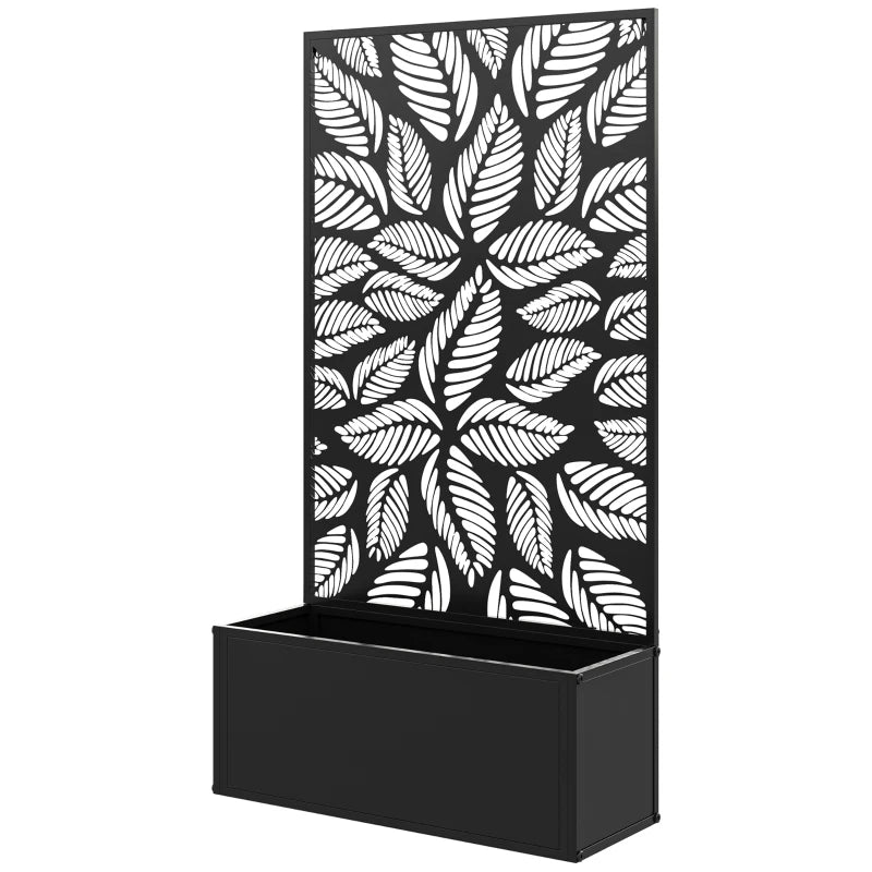 Outdoor Metal Planter with Back Trellis – Black Garden Flower Pot Frame