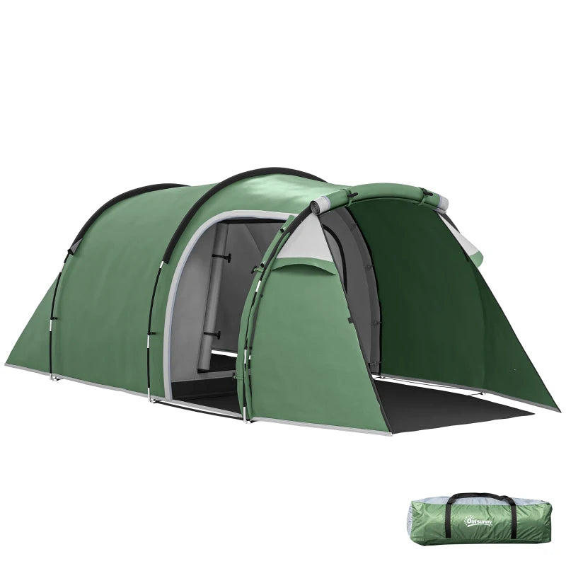 Green 3-Person Tent – Two Rooms, Spacious Design