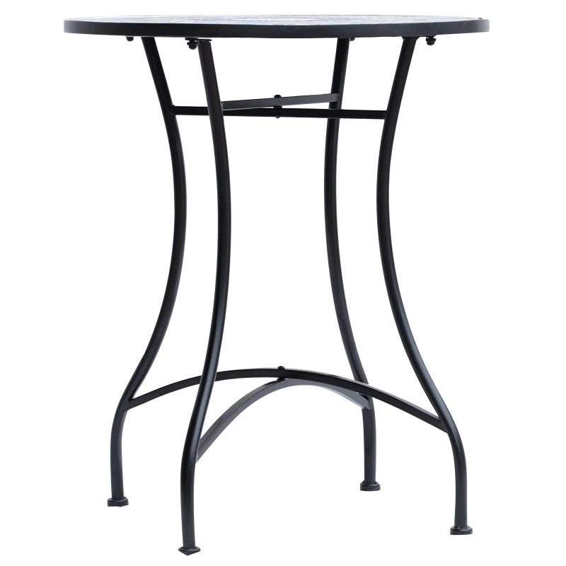 Outdoor Mosaic Round Garden Table, 60cm Ceramic Top Patio Bistro Coffee Side Table