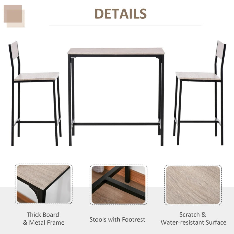 3-Piece Industrial Table & Stools Set, Oak Tone & Metal Frame