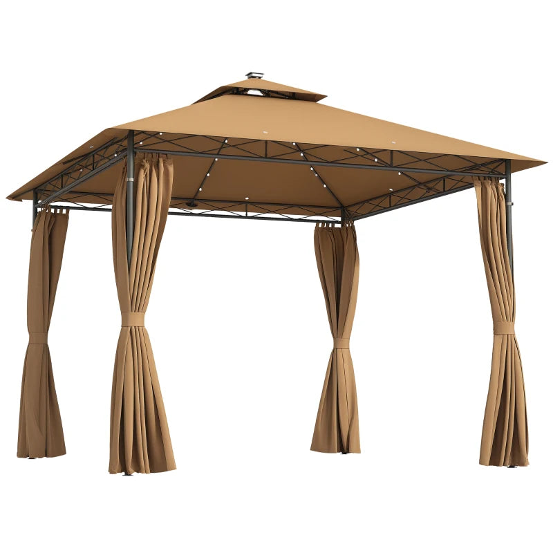 Brown Solar LED Gazebo with Metal Frame – Perfect for Garden and Patio, 3x3m