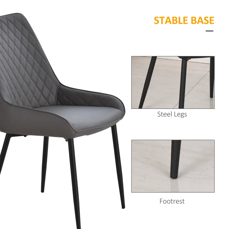 Stylish Grey Dining Chairs – PU Leather, Metal Legs -  Set of 2