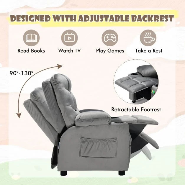 Larger Adjustable Kids Recliner Chair with 2 Cup Holders