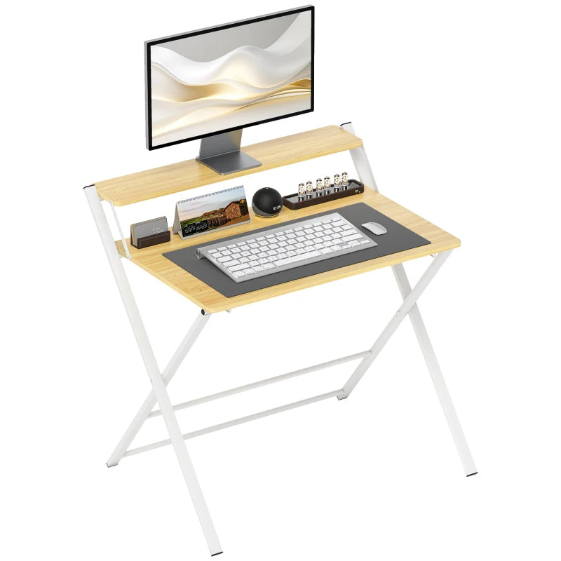 Foldable Computer Desk, 2-Tier Study Table – Maple Finish