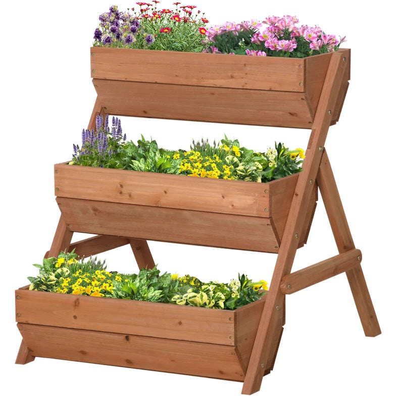 Wooden 3 Tier Raised Garden Bed Planter Box Kit, 66L Capacity for Outdoor Gardening