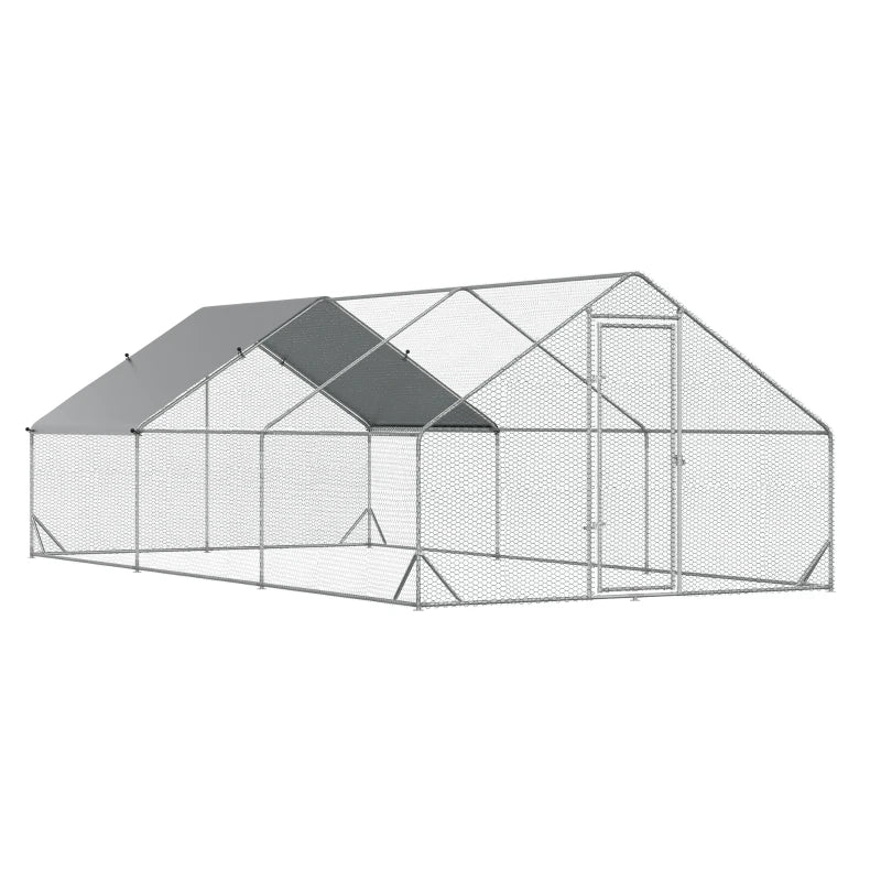 Large Hen Coop with Galvanised Walk-In Run, Silver