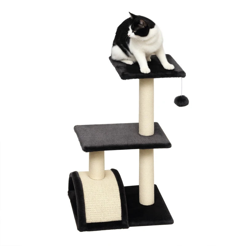 Black Cat Tree with Scratching Post for Indoor Cats