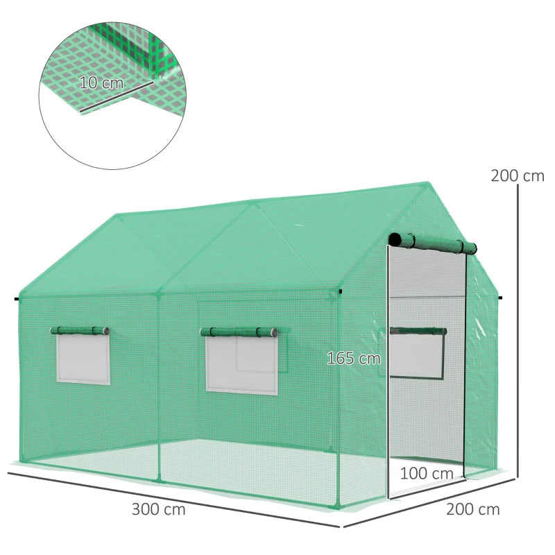 Walk-in Polyethylene Polytunnel Greenhouse with Sturdy Frame, Easy Assembly 2 x 3 m, Green