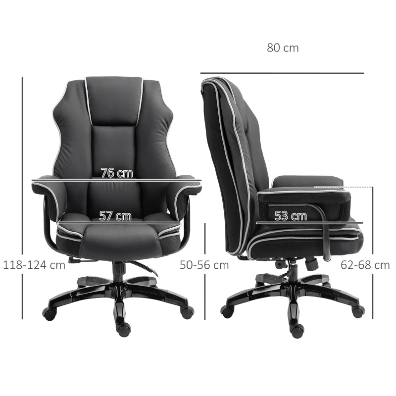 Faux Leather Office Chair with Contrast Piping – Black and White