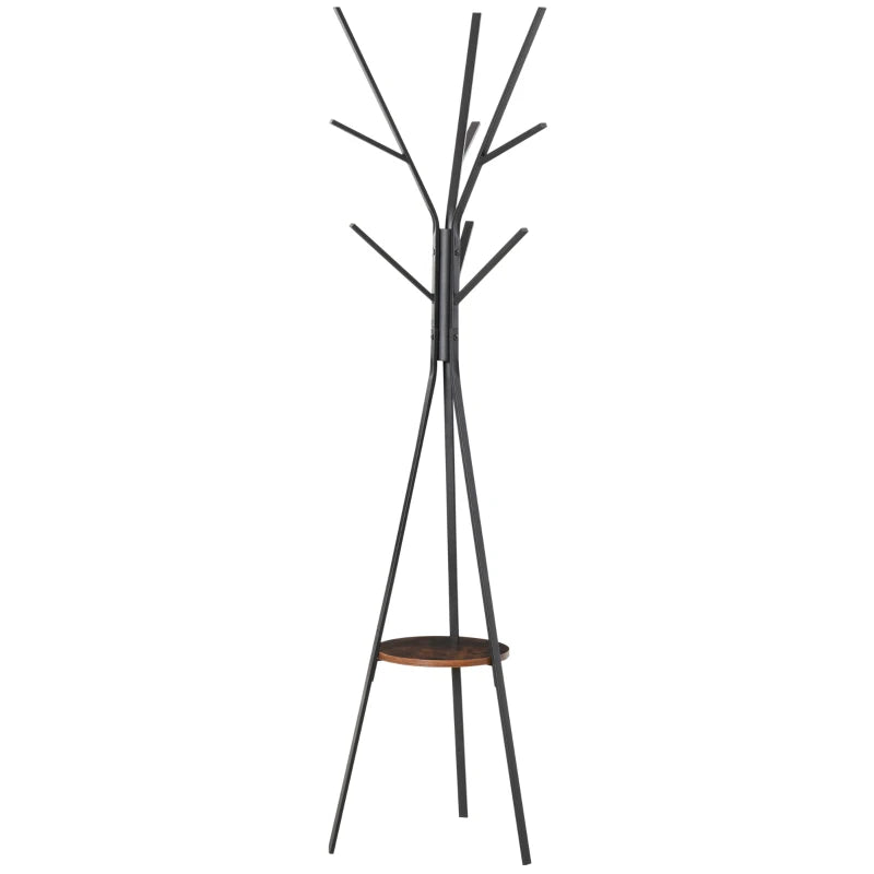 9-Hook Freestanding Coat Rack with Shelf – Brown Metal Organizer
