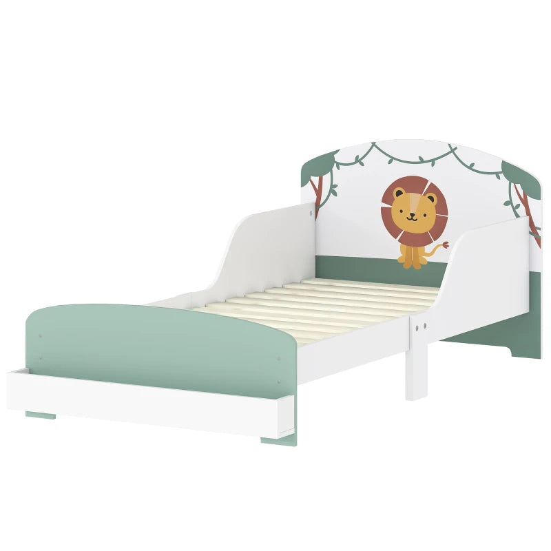 Toddler Bed – Lion Design, Storage, Guardrails, Green, 140x70cm