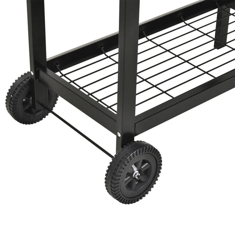 Black Steel 2-Grill Charcoal BBQ with Wheels for Convenient Mobility