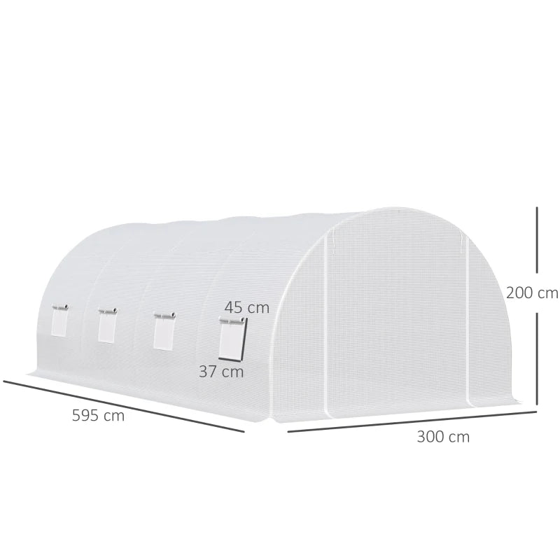 Walk-In Polytunnel Greenhouse with Metal Frame, Zippered Door & Multiple Windows 6x3x2 m