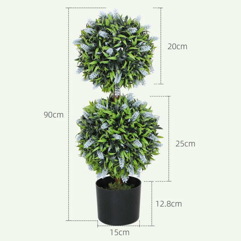 70cm Artificial Topiary Trees – Set of 2 w/ Lavender, Blue, in Pots